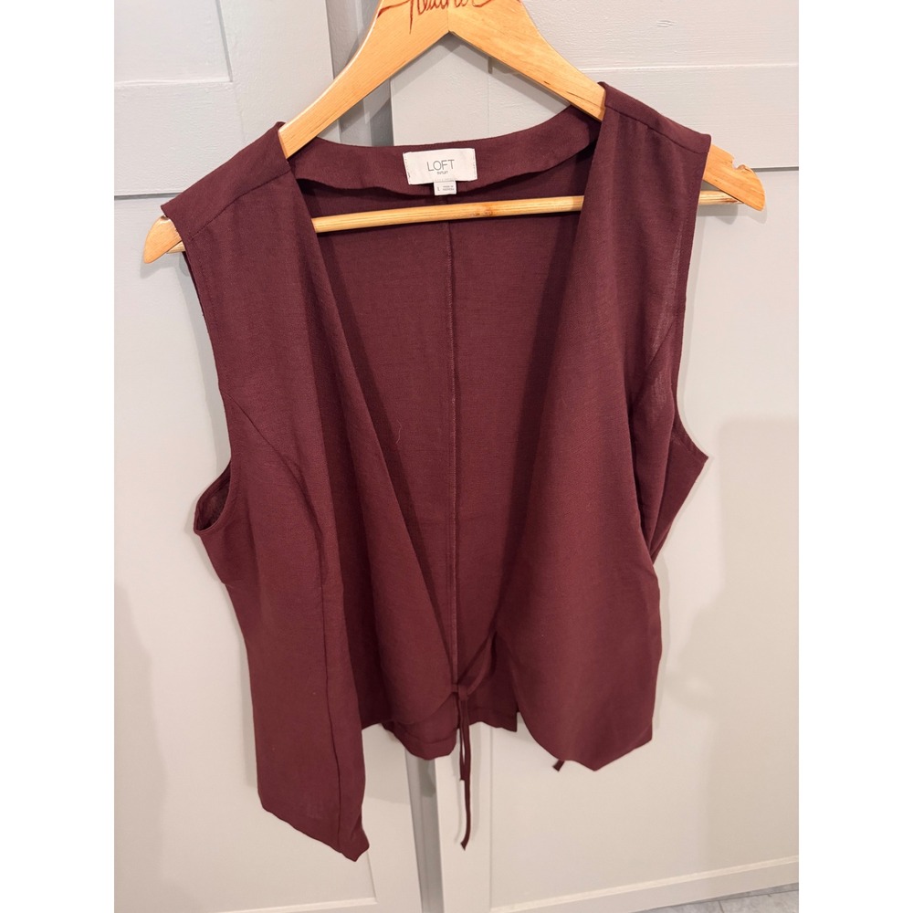 Womens Loft Burgundy‎ Maroon Open Front Tie Hem Vest Sleeveless Cardigan L